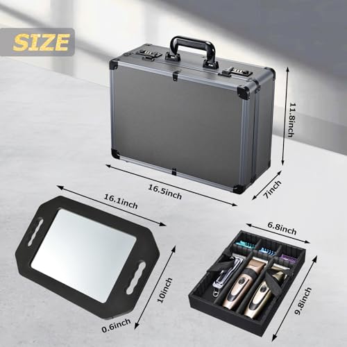 Image of Yueieoun Professional Barber Case with Barber Clipper Tray Organizer, 6 Adjustable Clipper Slots & 8 Shear Holders, Portable Barber Carrying Case for Hair Tools & Supplies with Combo Locks