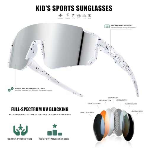 Image of SEKKAF Kids Sunglasses Youth Baseball Sunglasses for Boys Girls Softball Sports Sun Glasses UV Protection