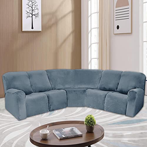 Topchances 5 Seater Recliner Cover,7 Pieces Recliner Sofa Covers Velvet Stretch Reclining Sectional Couch Covers For 5 Cushion Sofa Slipcovers Reclining L Shape Sofa Anti Slip Furniture Protector #TOP4