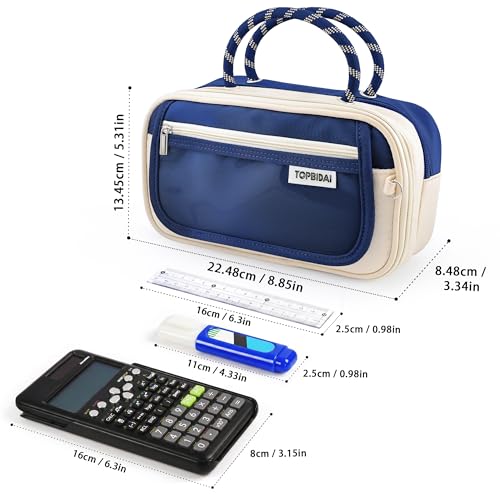 Image of TOPBIDAI Large Pencil Case Pouch School Supplies for Girls Boy Women Men | Big Pencil Bag with 5 Compartments, Easy Grip Handle, Office College School Pencil Box