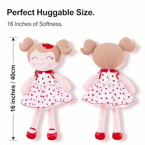 Gloveleya Baby Doll Valentines Day Gifts I Love You Gifts Soft Toy Plush Dolls Red Flocking Heart Girl - image 3