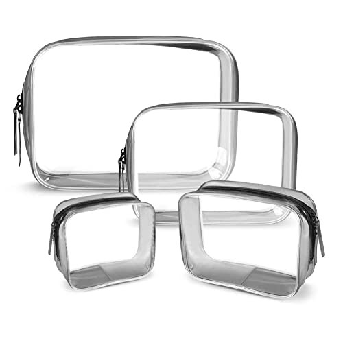 4 Pièces Trousse de Toilette Transparente, Étanche Sac de Maquillage PVC Imperméable, Cosmétique Organisateur Multifonction Kit pour Hommes Femme, Multi-Tailles (Petit, Moyen, Grand, X-Large) Cover