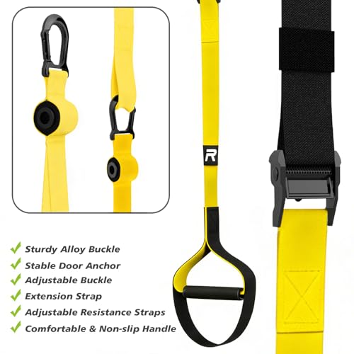 RHINOSPORT Schlingentrainer Sling Trainer Ganzkörpertraining, Schlingentrainer für zuhause, Krafttraining & Home Workout, Bodyweight Resistance Fitness Home Gym Equipment Indoor Outdoor (Gelb)