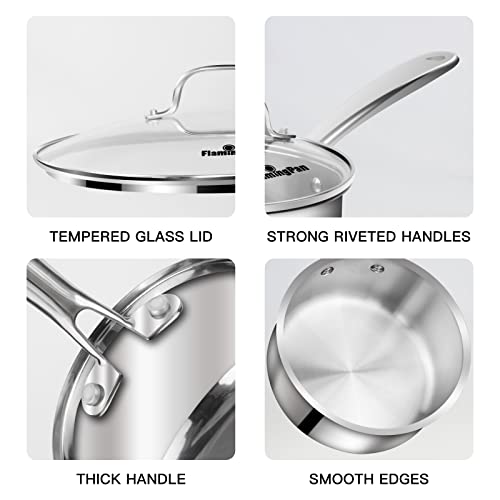Flamingpan 1.5Qt Stainless Steel Saucepan With Glass Lid, Perfect For Cooking Soups, Sauces, Durable, Rust-Resistant, And Easy To Clean #TOP2