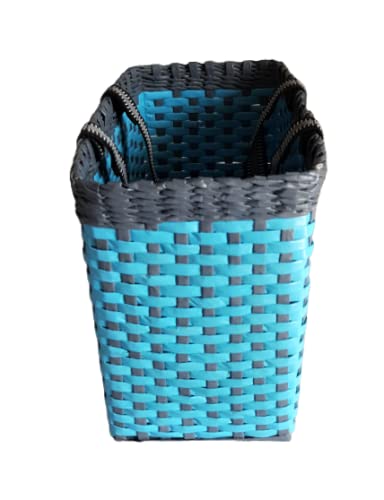 Image of Paperus, Large, Sky Blue & Grey, Picnic Basket, Carry Bag, Lunch Bag, Tiffin Basket For Office, Eco-Friendly Of Paper Ropes 11 In Tall 14 In Length 7 In Wide Base, Rectangular