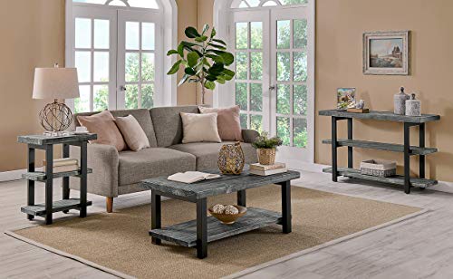 Image of Alaterre Furniture Pomona Solid Wood 3-Tier End Table, Slate Grey, 20 inch | Small Side Table or Nightstand with Storage Shelf and Metal Legs, Rustic Farmhouse Chair Side Table for Living Room & Bedroom
