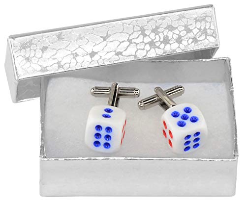 Mancuernillas Hombre Dados Azul y Rojo Tono Plata miniatura 2