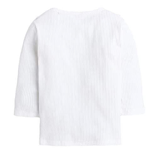 Image of Hopscotch Girls Cotton and Spandex Solid Ruffled 3 /4th Sleeves Top And Skirt Set in White Color