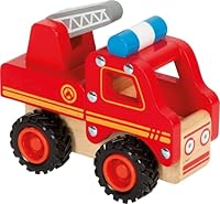 small foot Feuerwehrfahrzeug aus Holz, gut greifbar, mit gummierten, bodenschonenden Rädern, ab 18 Monaten, 11075, Rot