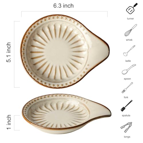 Image of Spoon Rest for Stove Top, Ceramic Spoon Holder for Countertop, Beige | 5.1Inhes Spatula Rest for Kitchen Counter, Heat-Resistant Cooking Utensil Rest for Coffee Spoon Dish, Tongs, Dishwasher Safe