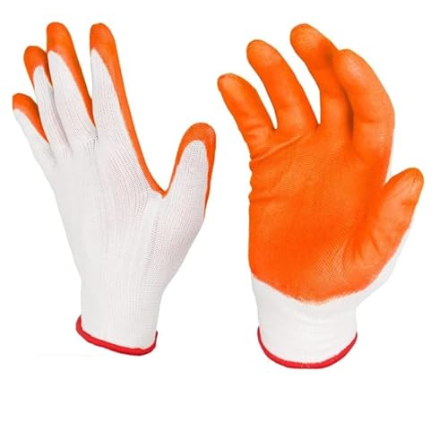 Image of Orange White Nitrile Palm Coated Safety Hand Gloves - Lightweight, Durable, Enhanced Grip, Breathable for Industrial & Construction Use - (Pack of 7 Pairs)