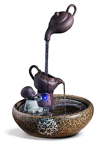 Fuente de mesa para interiores, hervidor flotante y fuente de escritorio de monje pequeño con atomizador, cascada de relajación interior, fuente de mesa de 17 pulgadas, fuente de escritorio