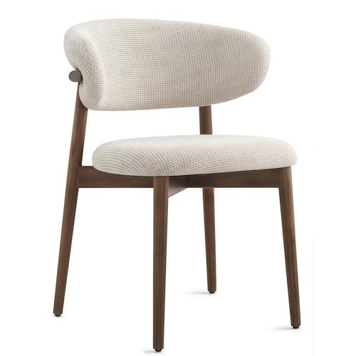 Lot de 4 chaises de salle à manger en bois massif avec coussin en lin et dossier incurvé, chaises...