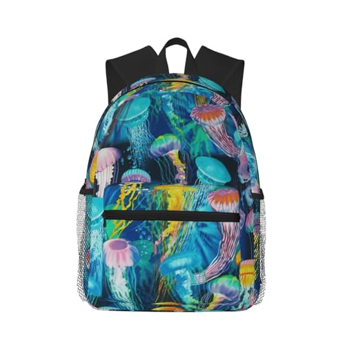 BREAUX Colored Jellyfish Print Lightweight And Comfortable Duffel Bag, Casual Daypack, Multipurpose Backpack