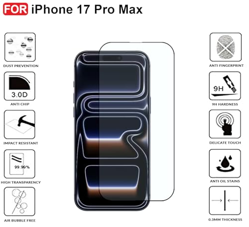 Image of CEDO Tempered Glass for iPhone 17 Pro Max (5G) | Screen Protector Full HD Quality Tempered Glass Anti-Scratch Edge to Edge Coverage with Easy Installation Kit (Black)