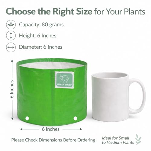 Image of GREENSHEEP HDPE Grow Bag Heavy Duty 260 GSM Round Plants Flower Growing Bags Floor Standing Mount Type for Home Garden Balcony Terrace Kitchen Nursery (Green, 9x6 inch, Pack of 5)