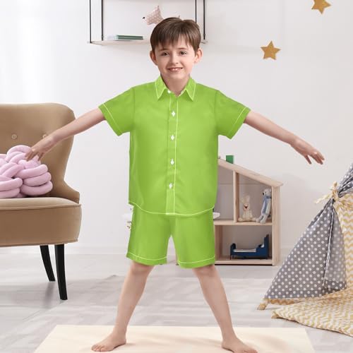 Image of 3T Toddler Boy Shorts Set Teal Hawaiian Button Down Shirts Summer Outfits for Little Boy