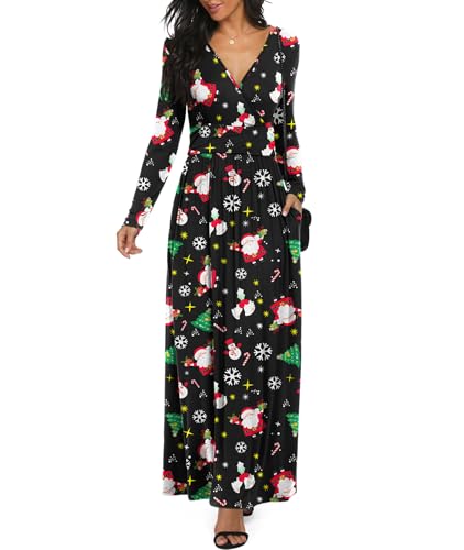 Image of LILBETTER Women Long Sleeve Deep V Neck Loose Plain Long Maxi Casual Dress