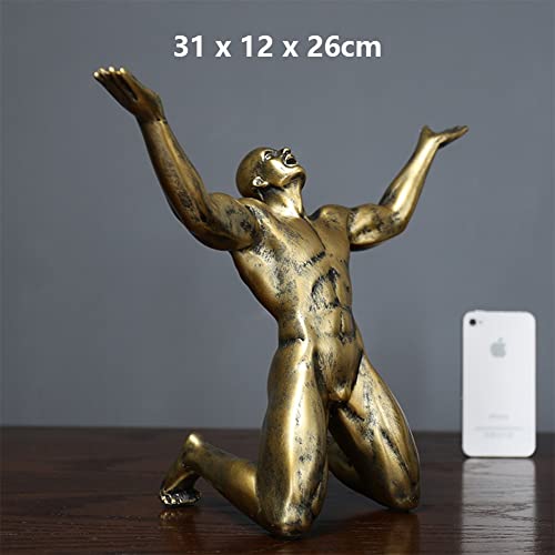 Figura masculina desnuda de resina dorada en posición de rodillas miniatura 2