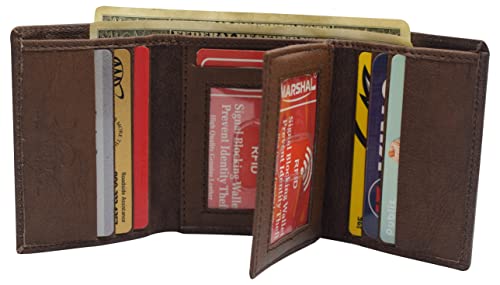 MARSHAL RFID Blocking Brown Men's Wallet Premium Leather Trifold Classic Wallets for Men2