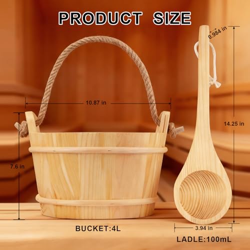 bayisam 4L Pine Sauna Bucket and Ladle Set