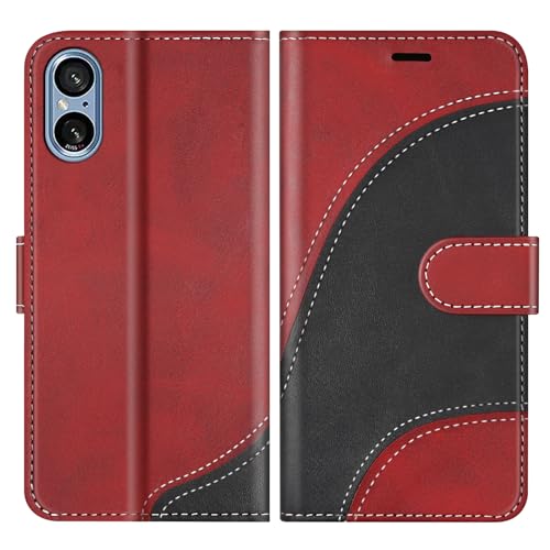 BoxTii Coque pour Sony Xperia 5 V, Housse en Cuir PU Pochette de Portefeuille, Magnétique Étui de Protection Housse Coque pour Sony Xperia 5 V, Rouge