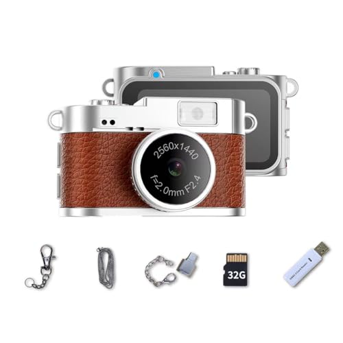 LKT Mini Keychain Camera,2K Digital Tiny Camera with 32GB Card, Cool Gadgets Video Recorder Collectible Gift for Travel, Party and Vlog