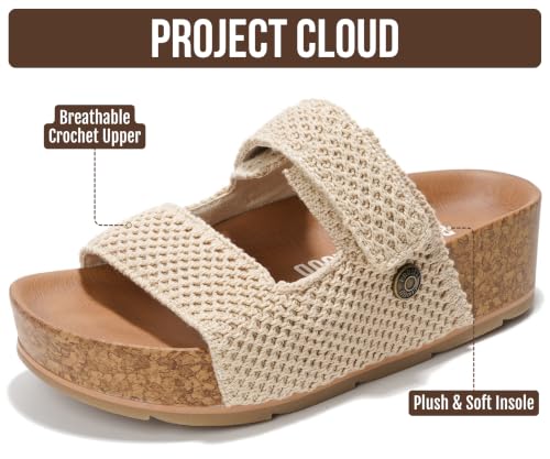 Image of Project Cloud 100% Genuine Leather Platform Sandals Women Footwear-Beach Essentials Summer Wedges with Plush and Soft Insole-Non Slip & Lightweight Wedge Sandals For Women 2026