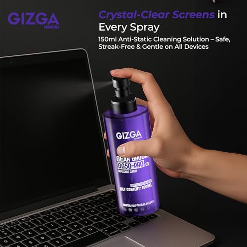 Image of Gizga Pro Series 3-in-1 Cleaning KIT - 150ml Cleaning Spray, Microfiber Cloth & Cleaning Brush| Safe Screen Cleaner for Laptop, PC, Smartphone, Tablet, DSLR Camera Lens, Binocular, Keyboard, Gadgets