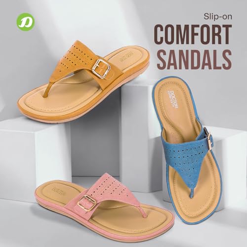 Image of DOCTOR EXTRA SOFT Women's Flat Memory Foam Slippers /Flip-Flops Fashion Stylish Casual Comfortable Diabetic Orthopedic Lightweight Synthetic Slip-on Sandals with Adjustable Buckle for Girls & Ladies D-609