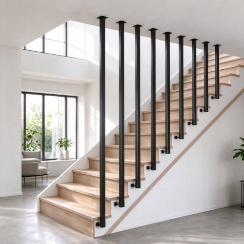 AONASRDI Black Modern Stair Railing, 1.97–19.69 ft Spliceable Stair Railing Indoor, L-Type Metal Handrail for Stairs for Indoor Stairs and Loft in Homes, Offices, and Hotels (3.94ft/120cm)