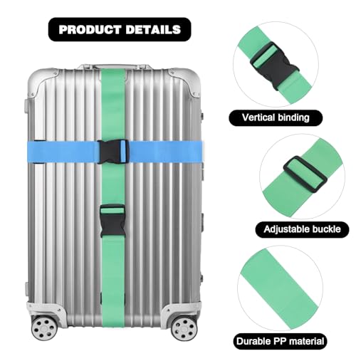 Dantix 4 Pack Luggage Straps for suitcases, 4 Extra Long Suitcase Straps TSA Approved Luggage Belt, Adjustable Travel Belt for Luggage for 20'' - 32'' Suitcases (Blue Black Grey MintGreen)