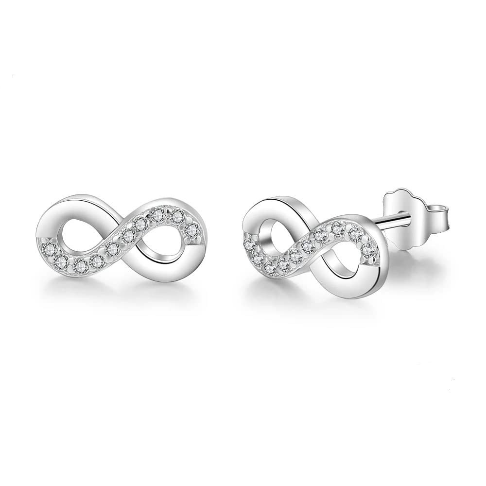 Womens Silver Plated Infinity Motif Stud With Inlaid Cubic Zirconia, Elegant Earring Studs For Women, Tiny Studs With Flat Backs, Trendy Studs For Girls, Fashion Stud Earring(Silver) (B09M43LCXB) Amazon Price History, Amazon Price Tracker