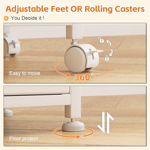 Rollcontainer, Aktenschrank, mit 3 Schubladen und Rollen, für Dokumente in DIN A4, Letter-Format, Druckerständer mit Einer Tischbreite von 56 cm, Industrie-Design, Weiß