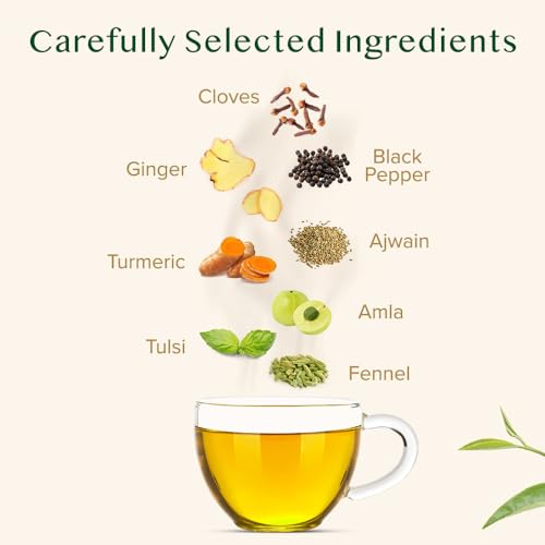 Image of VAHDAM, Vedic Kadha Herbal Tea Bags (100 Ct) Caffeine Free, 100% Real Ingredients - Turmeric, Black Pepper, Amla, Tulsi, Ginger, Cloves | Pure Herbal Tisane - Earthy, Savory | Resealable Ziplock Pouch