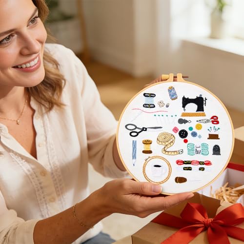 Image of Crafmanoe Hand Embroidery Kits for Beginners Adults, Crewel Embroidery DIY Kits, Stamped Cross Stitch Kits for Beginners Adults Craft Kits for Women, Entire Set of Embroidery Supplies & Video Tutorial