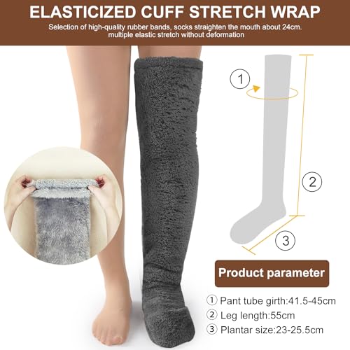 Rednow Snugg Cozy Fuzzy Plush Warmth Long Winter Leg Warmers Over The Knee Home Sleeping Slipper Socks3