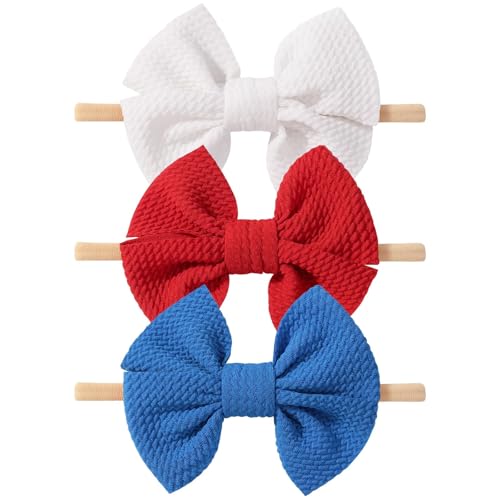 yoyokid 4th of July Headband 3pcs Baby Girls Hairband Red White and Blue Bows Elastic Hair Bands Patriotic Accessories for Newborn Little Girls Kids Infant