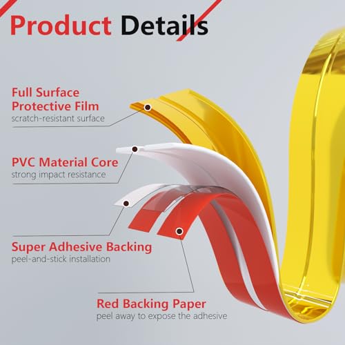Image of Wall Corner Protector, Inside & Outside Corner Trim, Peel and Stick Wall Molding Trim for Tile and Wall Edges, Furniture and Wall Repair, Gold