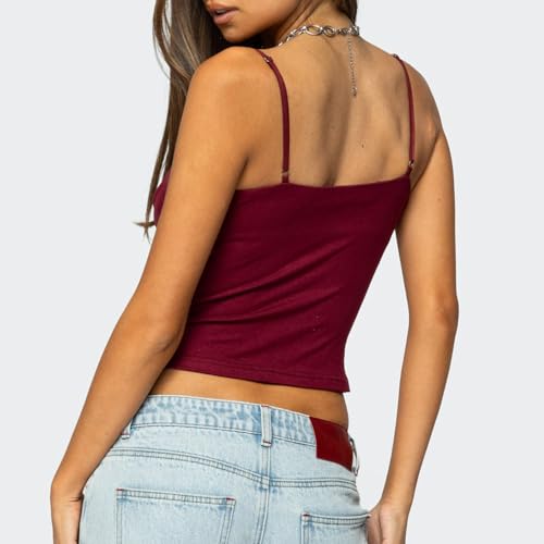 Women Draped Cowl Neck Cami Y2K Spaghetti Strap Cut Out Tank Top Sexy Patchwork Backless Sleeveless Going Out Top2