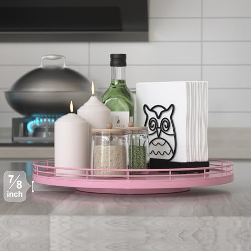 Image of 13 inch Oak Wood Lazy Susan Organizer, Lazy Susan for Cabinet Dining Table Pantry Wood Turntable Organizer Tray for Coffee Table Kitchen Countertop Spinning Spice Can Organization and Storage Round Pink