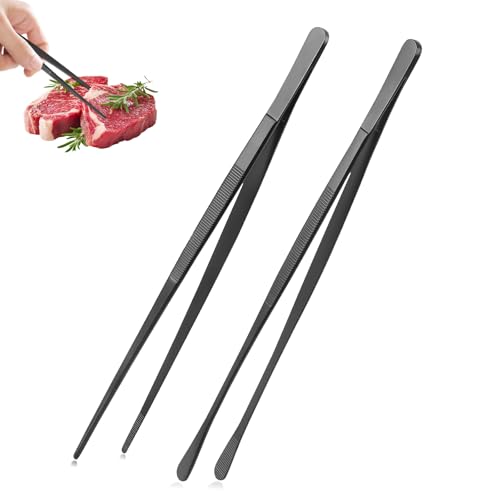 Pesutei Küchenpinzette 2 Stück Kochpinzette Edelstahl 30 cm Pinzette Küche für Kochen Braten BBQ und Meeresfrüchte Lange Pinzette