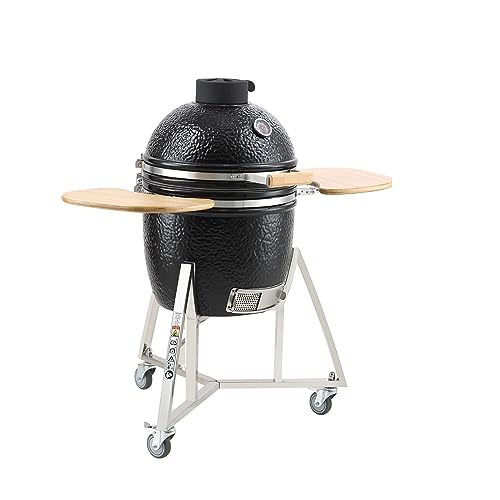 Parrilla de carbón portátil de 18/24 pulgadas, parrillas de Gas propano con cubierta y carrito, parrilla de barbacoa de arcilla y acero inoxidable for Camping y Picnic(18inch)