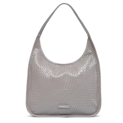Image of NEWBELLA Hobo Purse, PU Leather Shoulder Bag, Tote Handbag for Work and Travel (Woven Light Grey)