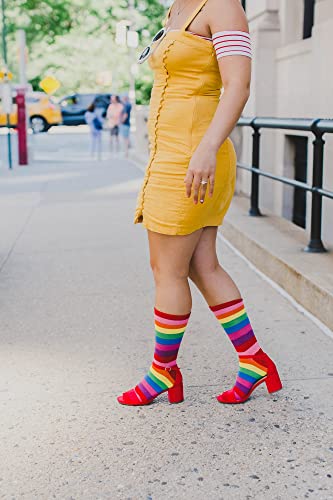 MeMoi Women's Colors of the Rainbow Bright Stripe Crew Sock4