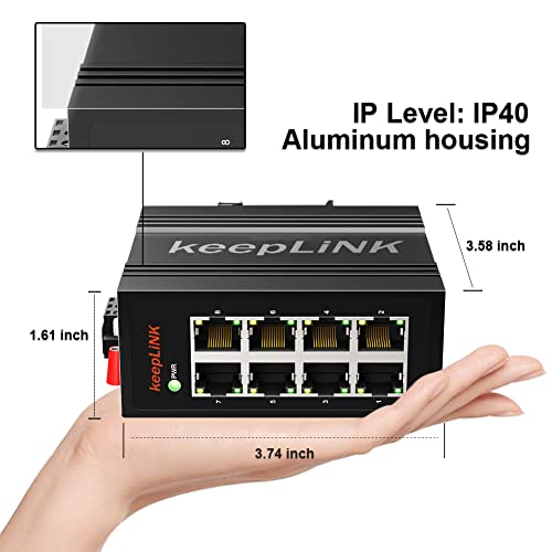 Image of 8-Port Industrial Ethernet Switch, Unmanaged 10 /100Mbps DIN-Rail Network Switch, IP40, Operating Temperature Range of -30C - 70C (-22F~158F)
