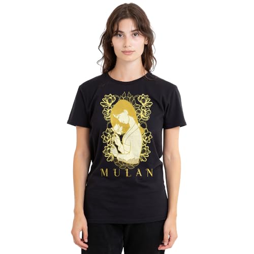 T-shirt Mulan Disney femme noir col rond imprimé Golden Garden taille standard