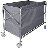 Laundry Cart With Wheels 34.25”L x 20.47”W x 30.7”H, Commercial Laundry Cart 440lbs Load Capacity, Stainless Steel Frame Waterproof Oxford Bag Foldable Industrial Laundry Hamper (Grey)