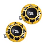 Gasedin 2 PCS Super Tone Car Horn Kit, 12V High Tone Low Tone Twin Horns, Loud Horns with Protective Grill Compatible with Cars, Trucks, Motorcycles, Boats, Car Accessories (Yellow)