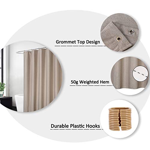 LinTimes Hotel Luxus Flachs Leinen wie 240GSM schwerer Stoff Duschvorhang mit Haken waschbar,Taupe,150x200 cm - Image 2